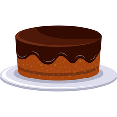 Round Chocolate Ganache Cake With Two Layers And Speckled Texture On A White Plate Studio Lighting