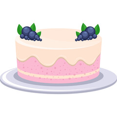 Pixel Art Strawberry Cake With Cream Frosting And Blueberries On A Plate Transparent Background