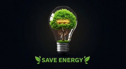 Green energy concept: tree growing inside a light bulb, symbolizing eco-friendly technology and sustainable energy sources. (character count: 152)