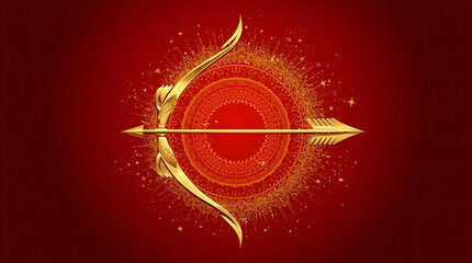 digital artwork featuring a golden arrow and bow