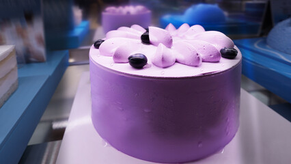 Buttercream chiffon cake topped with ripe blueberries