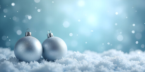 Icy Blue Holiday Poster Featuring Frosted Silver Decorations