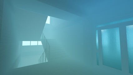 Liminal Space Empty Room with Thick Fogs – 3D Render