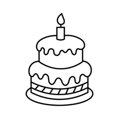 Outlined twotier cake with frosting and a lit candle on top