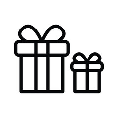Two outlined gifts a larger  smaller one each with ribbon bows are depicted in a simple graphic