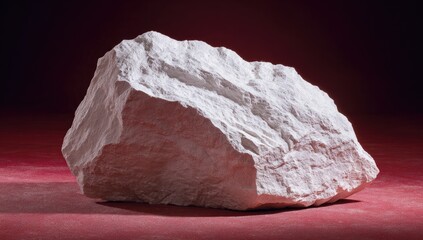 Rough white rock chunk on textured red surface, close-up