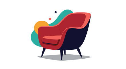 Stylish modern red armchair with abstract shapes in the background, representing comfort, contemporary design, and interior decor.