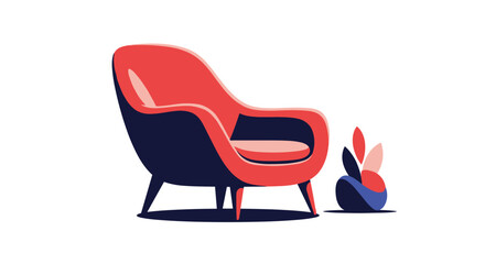 Elegant modern red armchair paired with a minimalist plant, creating a harmonious and stylish interior design composition.