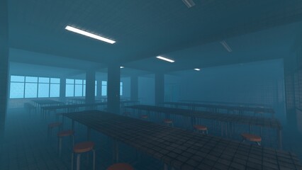 Liminal Space Empty Room with Thick Fogs – 3D Render