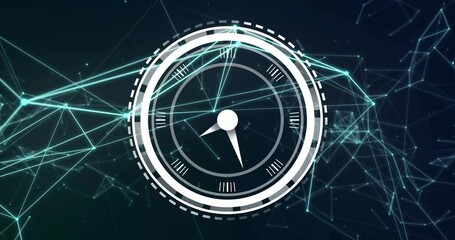 Network pulse causing circular dial forming, triangle hands rotating and sweep moving to show data - Powered by Adobe
