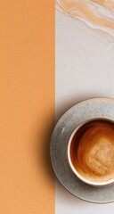 Cup of coffee, half peach background