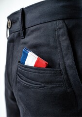 Navy pants w/ blue, white, red pocket square