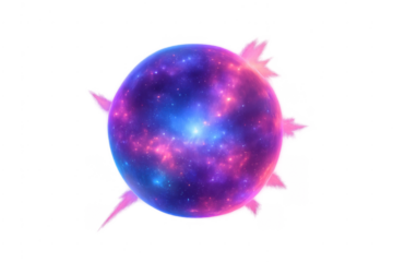 Cosmic sphere exploding with galaxy nebula energy on transparent background