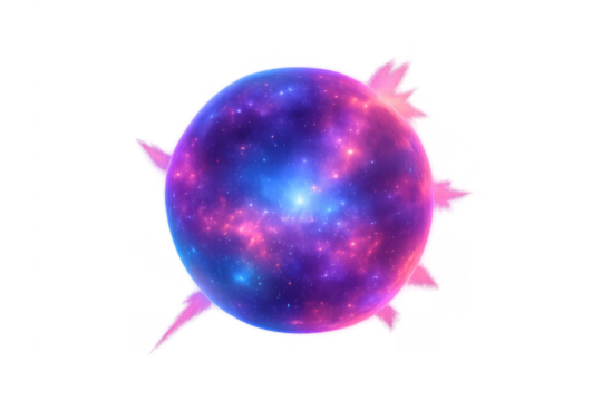 Cosmic sphere exploding with galaxy nebula energy on transparent background