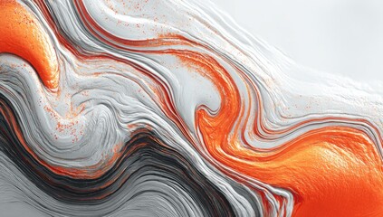 Abstract waves, orange highlights on textured white and gray