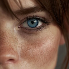 Obraz premium Macro shot of a striking blue eye with long eyelashes, highlighting texture, clarity, and depth. Perfect for beauty, skincare, and eye-care concepts.