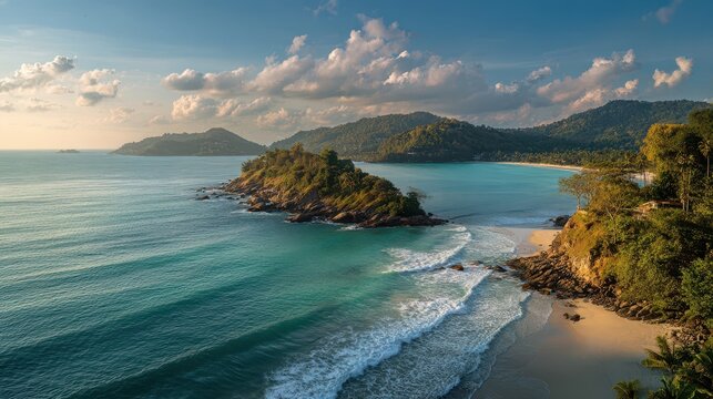 Paisaje costero tropical con ocÃ©ano, montaÃ±as y archipiÃ©lagos en Phuket
