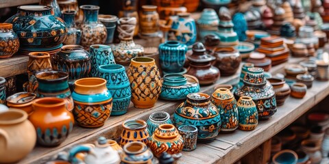 please make High Definition Hyper-Realistic image of Slightly eye level close up wide angled view Local Galleries and Workshops handcrafted goods, close up subject view, Sharpened image fine daytime l