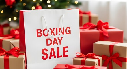 Boxing day sale shopping gifts under christmas tree
