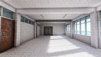 Liminal Space White Tile Room – 3D Render