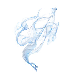 Swirling transparent blue smoke plume with reflection on transparent background for abstract or artistic design
