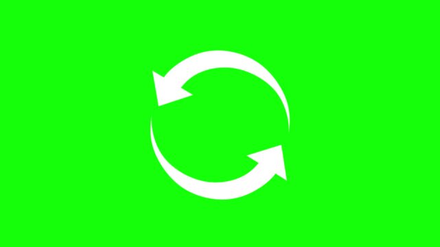 Reload sign animation with green screen background. Circular arrow moving in a circle.