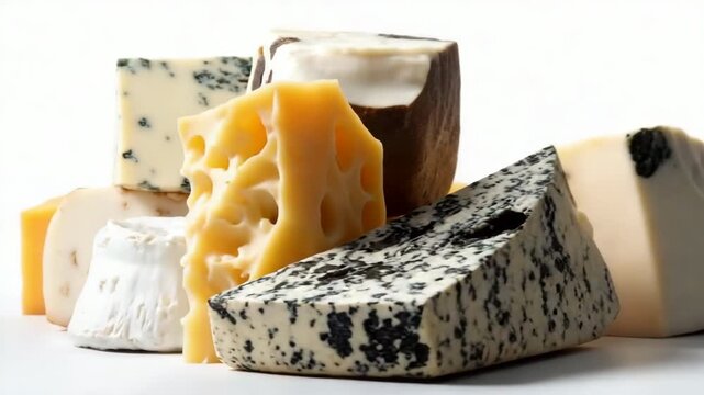 Assorted gourmet cheeses collection on white background