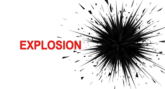 Explosion effect with red text against white background shows a dynamic burst of sharp shards emanating from a central point - 152 characters