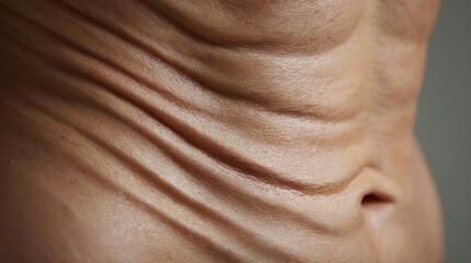 Fototapeta premium Detailed Close-Up of Abdomen Highlighting Cellulite and Stretch Marks in Soft Lighting During Medical Examination