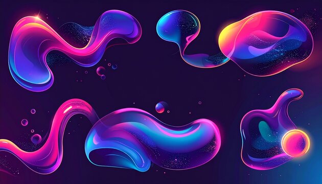 Set of vector abstract fluid liquid shapes with gradient neon colors designed for creative projects, visual offers, speech illustrations, presentations, marketing materials, banners, social media post
