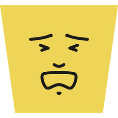 Yellow Square Face Expressing Disappointment and Sadness with Closed Eyes and Open Mouth Against a White Background