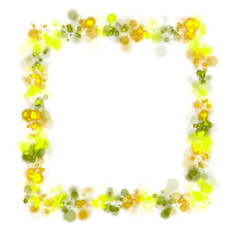 Obraz premium Abstract golden glow frame with soft light splashes and blank center on transparent background for decorative design