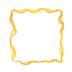 Square frame made of golden smoky wisps with blank center on transparent background for decorative or artistic design