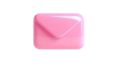 A glossy, pink, 3D-rendered envelope isolated on a black background