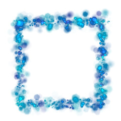 Square frame made of blue and purple glowing highlights with blank center on transparent background for decorative design