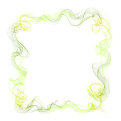 Square frame made of yellow and green smoky wisps with blank center on transparent background for decorative or artistic design