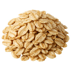 Rolled oats pile close up with natural texture and light brown color, healthy whole grain food for breakfast or cooking