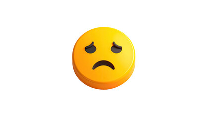 A 3D yellow circular emoji with a sad expression against a black backdrop