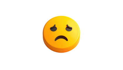 A 3D yellow circular emoji with a sad expression against a black backdrop