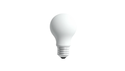 Rendered matte white lightbulb, base visible, isolated on a stark black background
