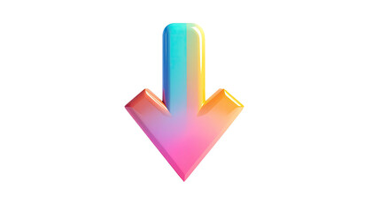 A gradient arrow pointing downwards with glossy 3D effect on a stark black background