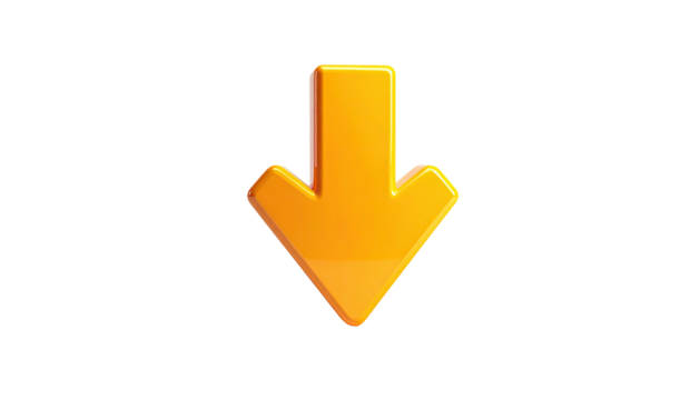 Shiny, orange arrow pointing downwards against a black background