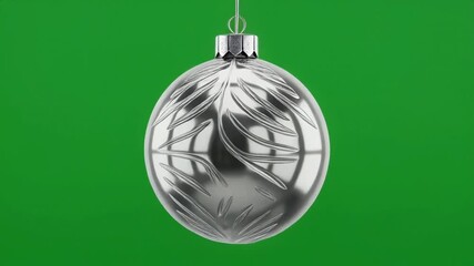 Silver Christmas ornament with leaf pattern on green background. - Powered by Adobe