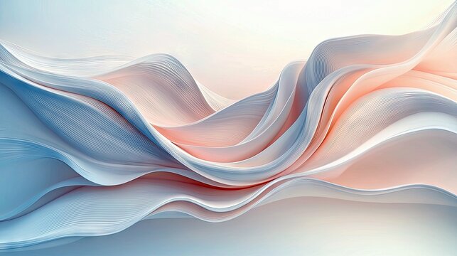 Abstract composition of flowing, layered fabric in soft pastel blue and pink hues, illuminated by gentle light.