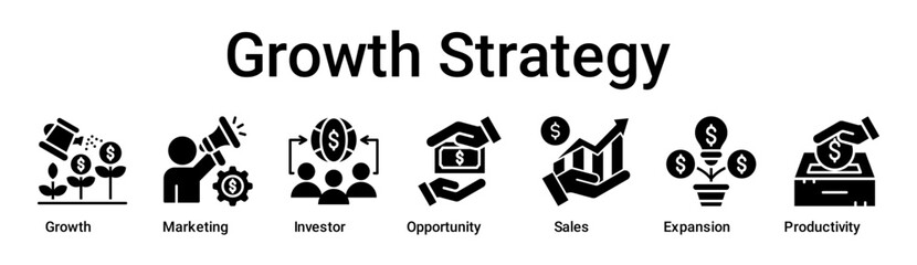 Growth Strategy banner web icon vector illustration concept for business with icon of Growth, Marketing, Investor, Opportunity, Sales, Expansion.