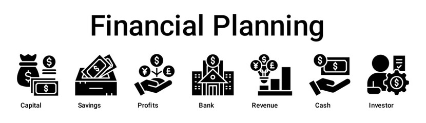 Financial Planning banner web icon vector illustration concept for business with icon of Capital, Savings, Profits, Bank, Revenue, Cash.
