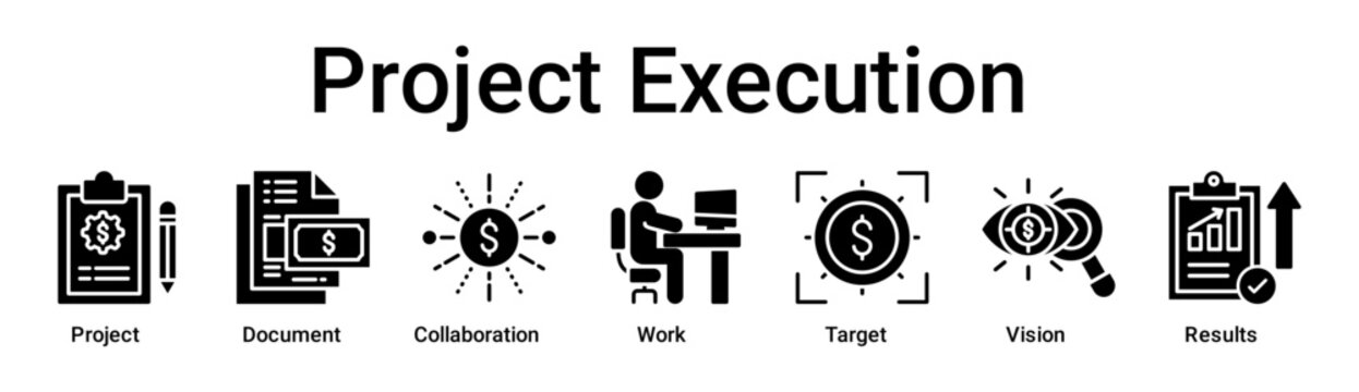 Project Execution banner web icon vector illustration concept for business with icon of Project, Document, Collaboration, Work, Target, Vision.
