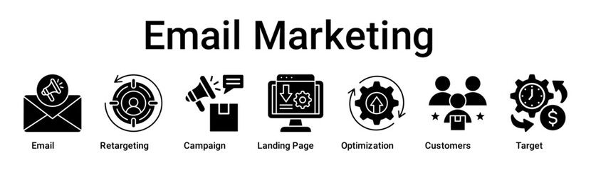 Email Marketing banner web icon vector illustration concept for business with icon of Email, Retargeting, Campaign, Landing Page, Optimization, Customers.