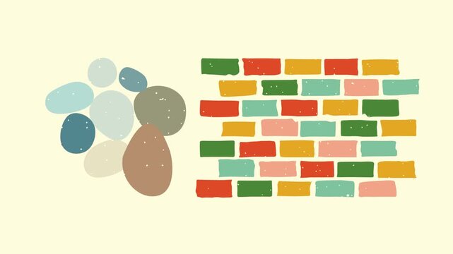 Risograph brick wall and stone with geometric shapes. The design incorporates trendy risograph animation textures geometric in a stylish risograph design video.