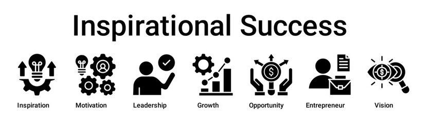 Inspirational Success banner web icon vector illustration concept for business with icon of Inspiration, Motivation, Leadership, Growth, Opportunity, Entrepreneur.